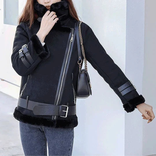 Women's winter jacket with wide lapel