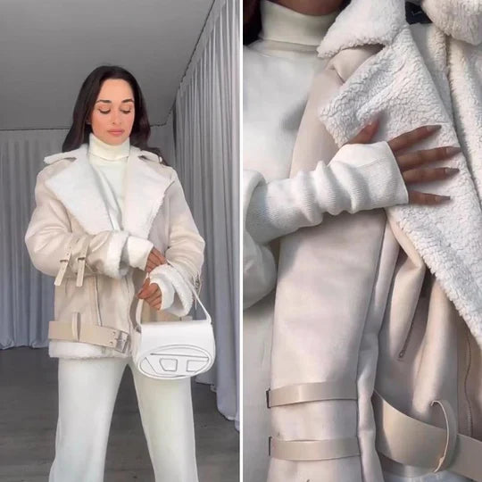 Women's winter jacket with wide lapel