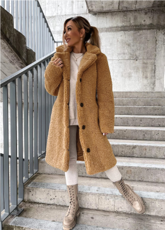 Women's elegant long coat with lapel collar