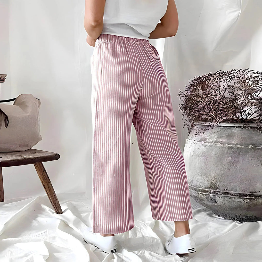 Women's Wide-Leg Pants - Elastic Waist - Relaxed Fit - With Pockets