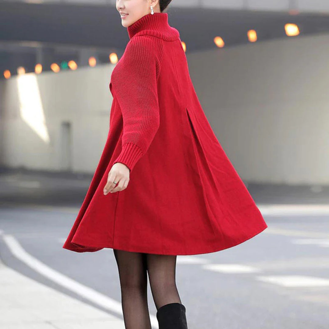 Women's woolen cape winter coat dress