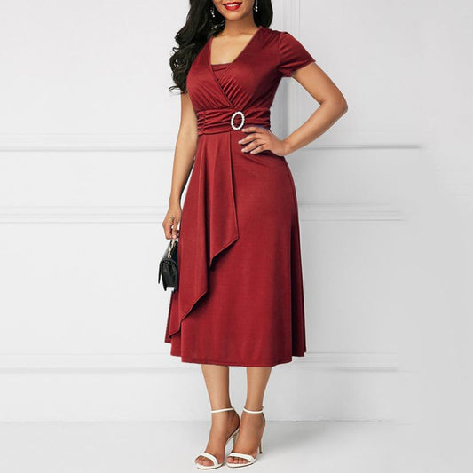 Belted Draped Elegant Fit Midi Dress