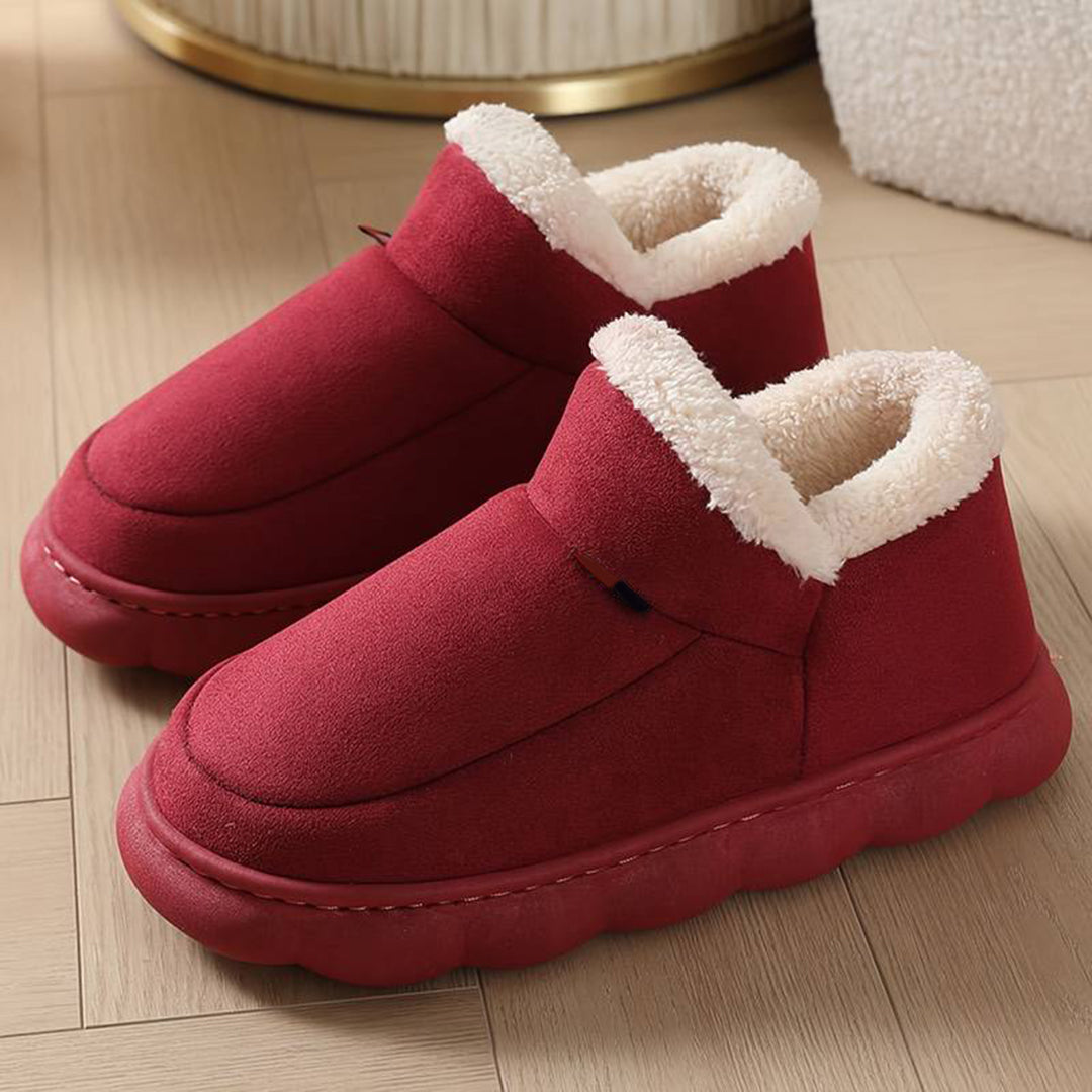 Women’s Slip-On Indoor Shoes - Faux Fur Lined - Suede-Like Upper - Cushioned Sole