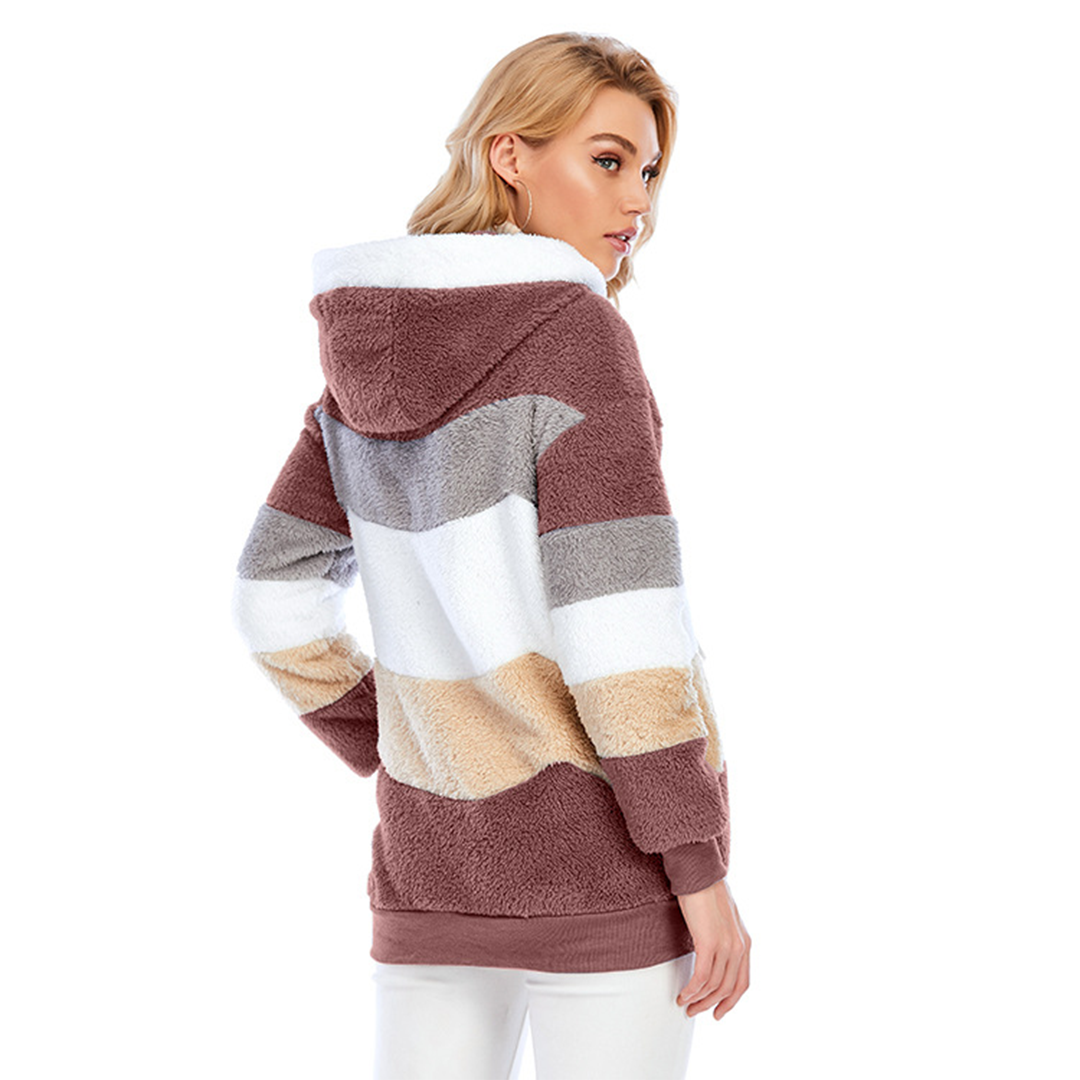 Plush hooded zipper jacket for women