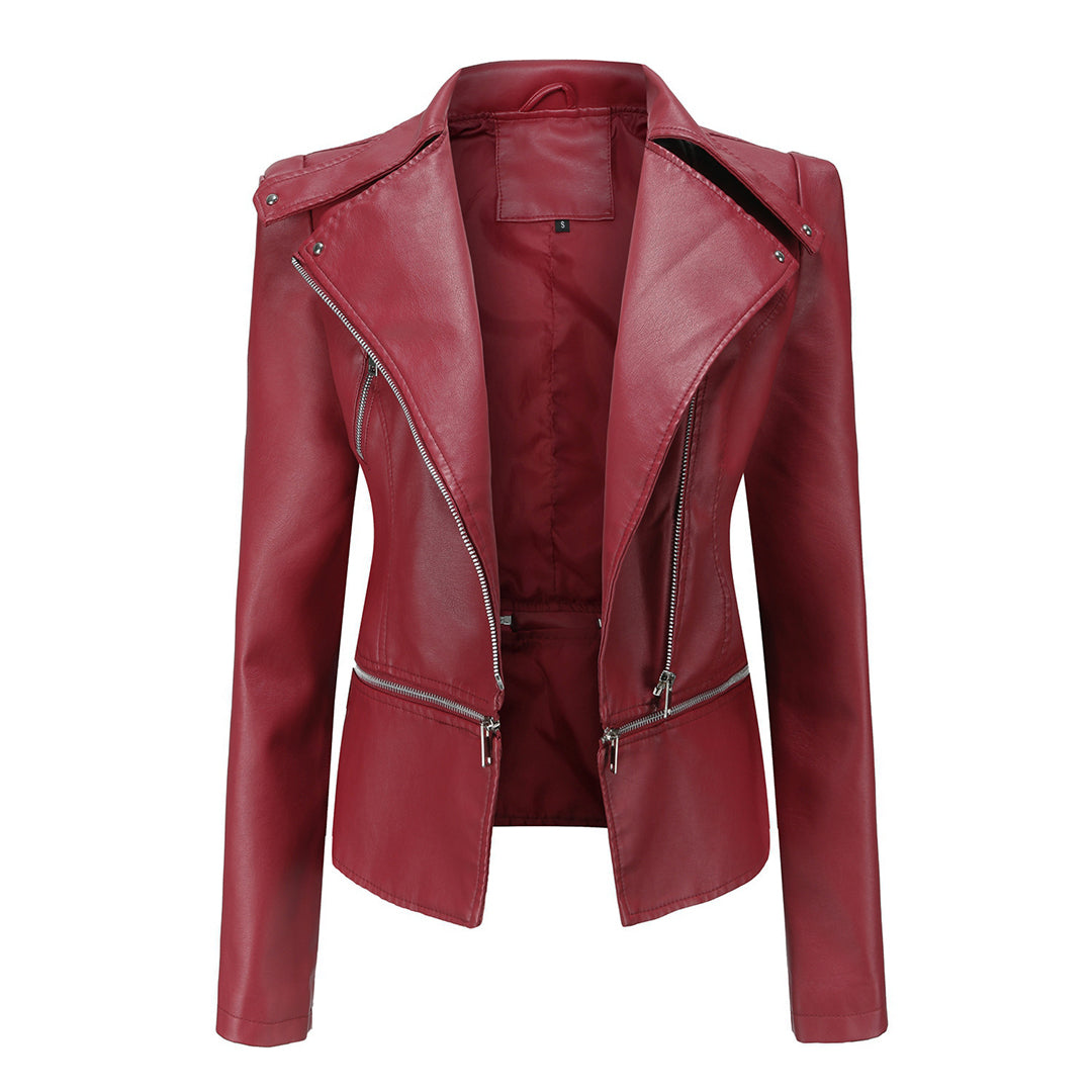 Women's detachable hem leather jacket