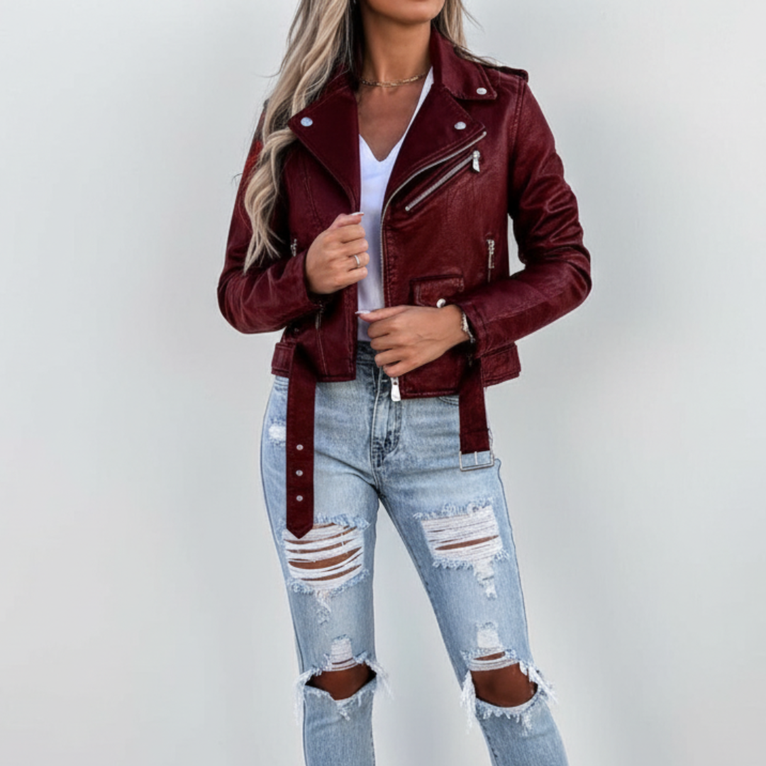 Women's winter motorcycle leather jacket