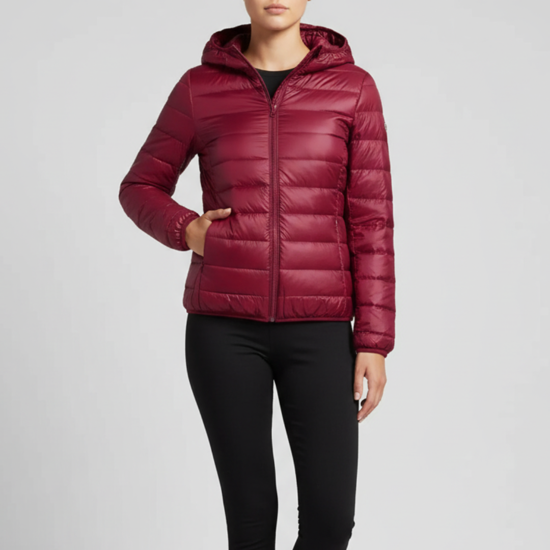 Isla Quilted Hooded Puffer Jacket | Zipper Front Hip-Length Puffer Jacket