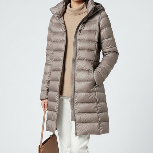 Women's Puffer Coat - Quilted Mid-Length - Hooded Lightweight Warm Jacket