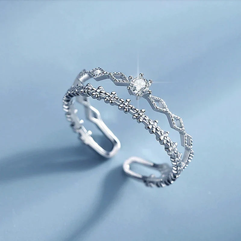 Adjustable Cubic Zirconia Textured Ring