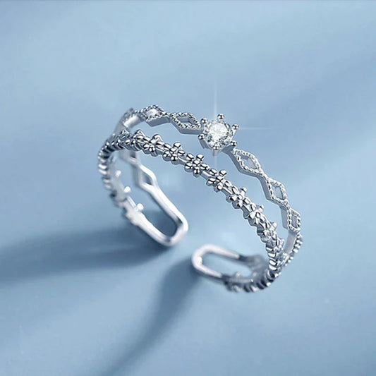 Adjustable Cubic Zirconia Textured Ring