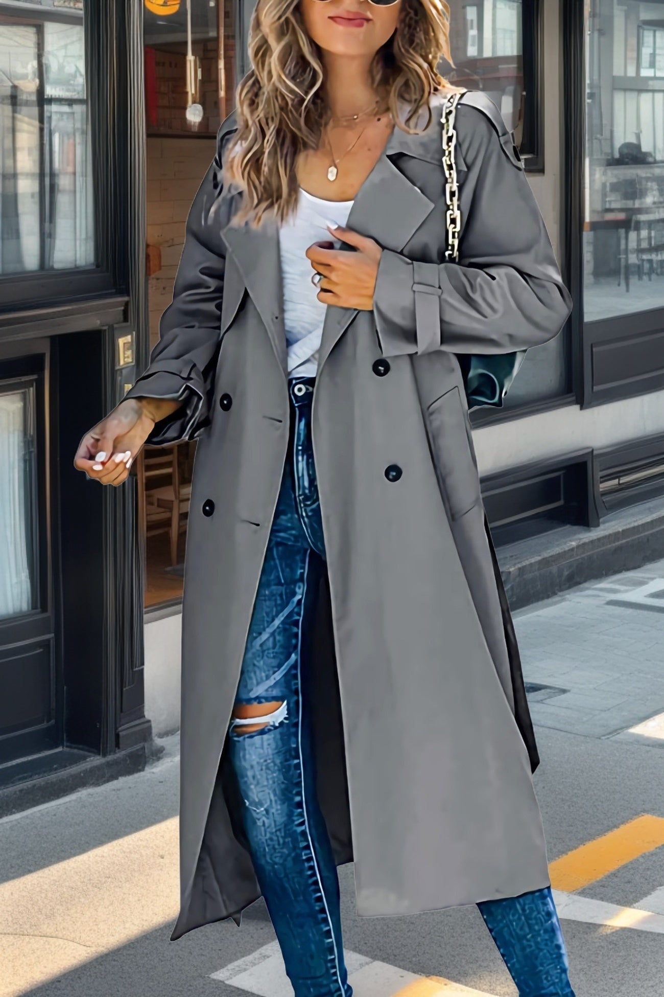 Women's retro lapel double-breasted trench coat
