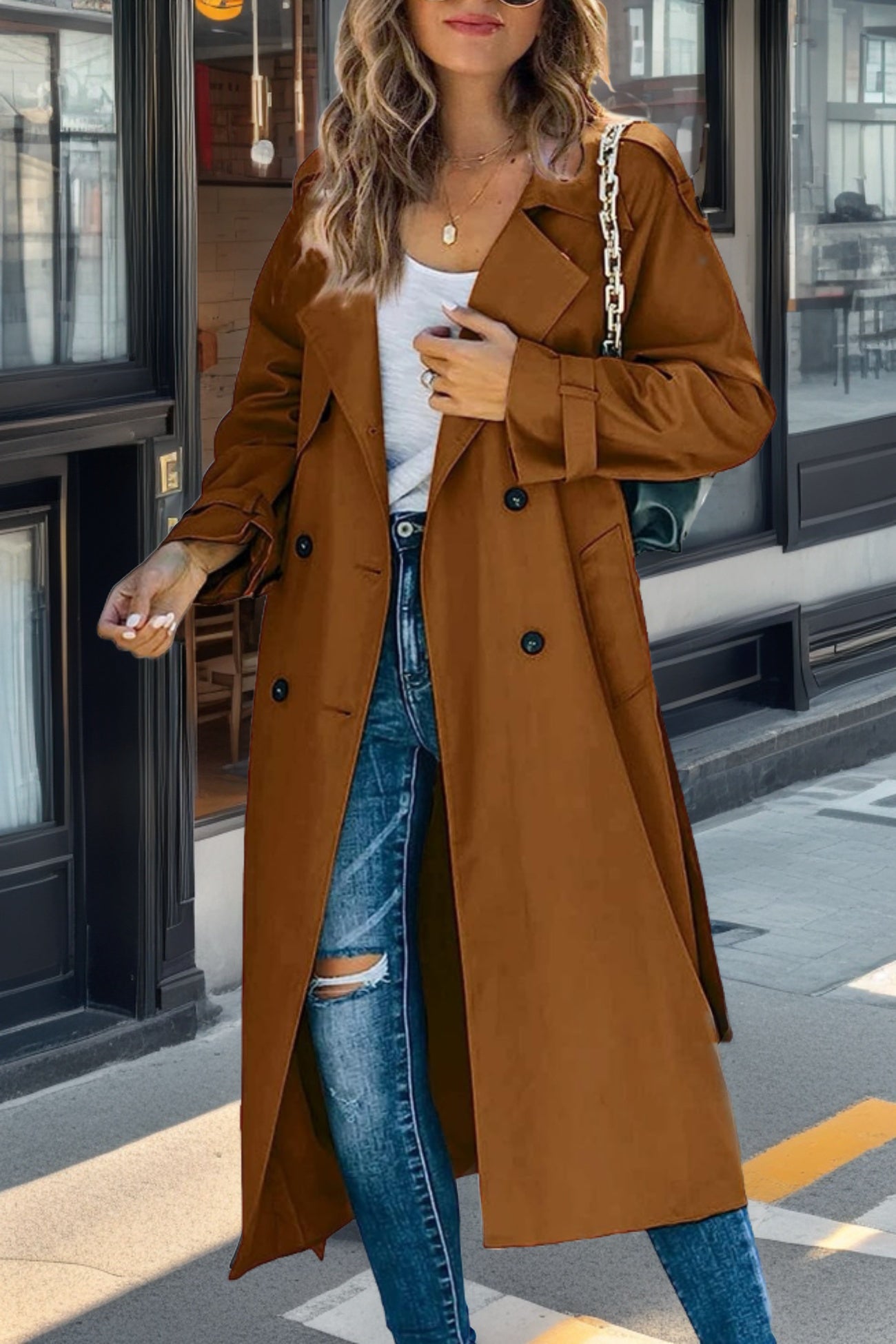 Women's retro lapel double-breasted trench coat
