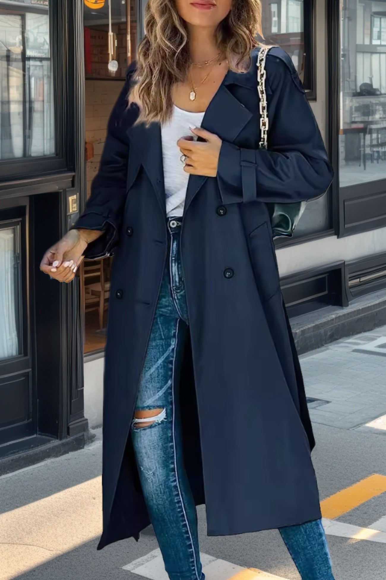 Women's retro lapel double-breasted trench coat