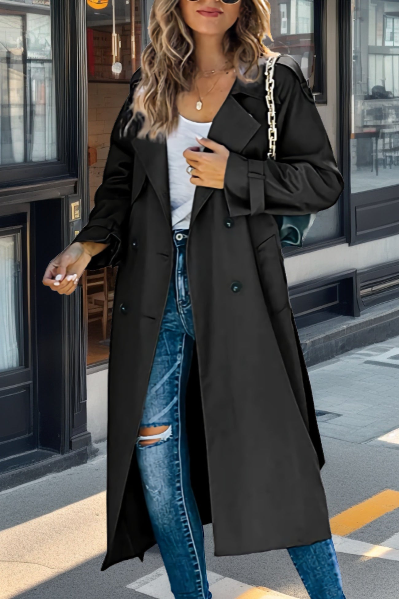 Women's retro lapel double-breasted trench coat