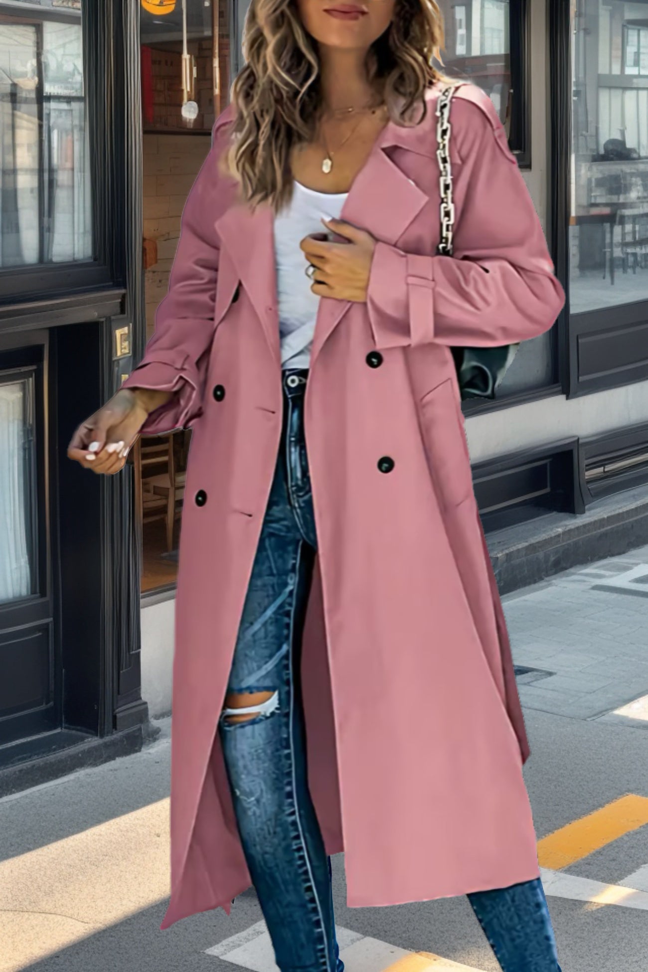Women's retro lapel double-breasted trench coat