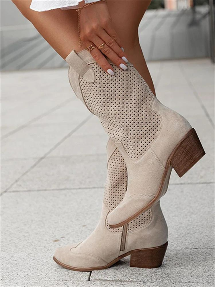 Women's medium heel low-cut stylish cowboy boots