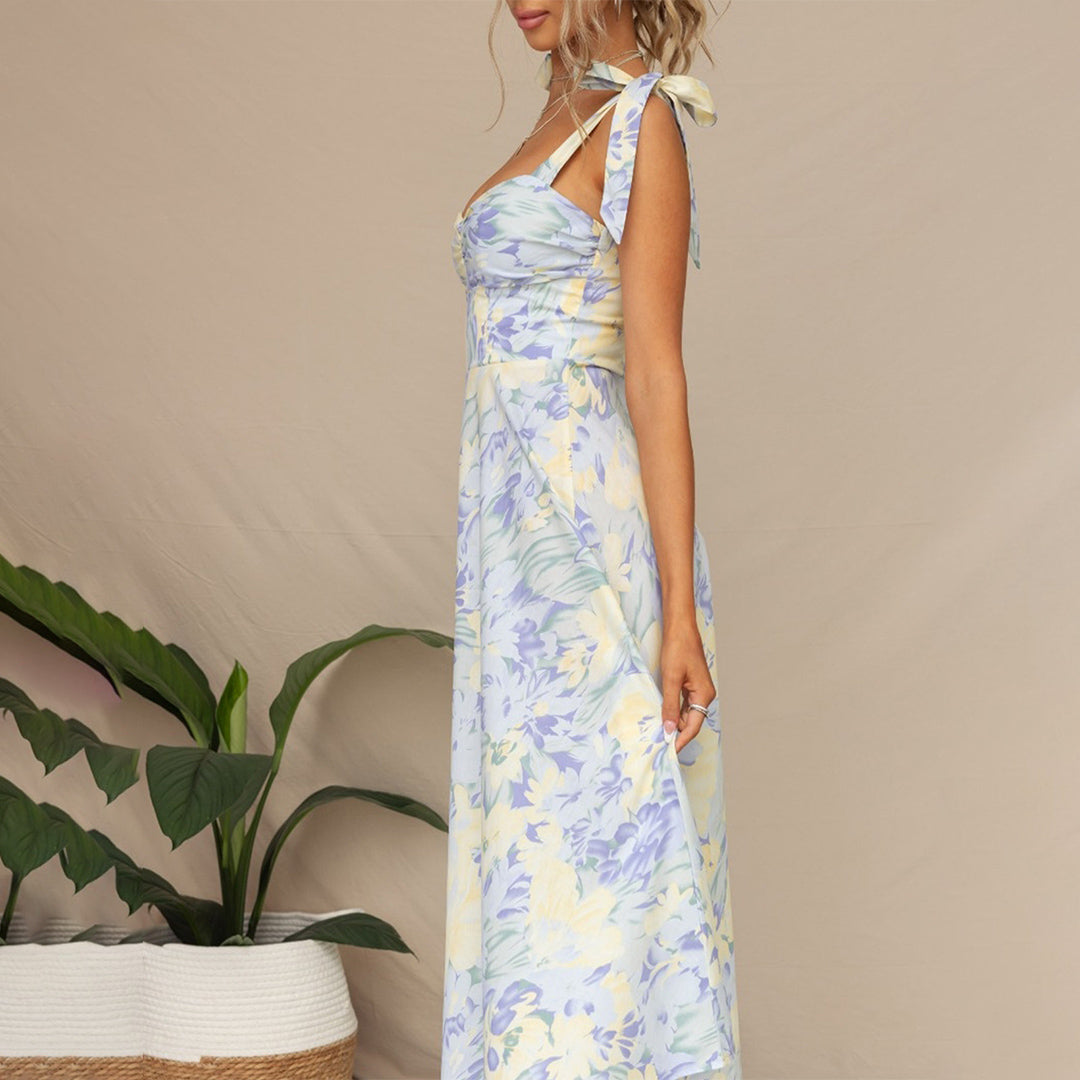 Floral Print Flowy Tie-Up Midi Dress