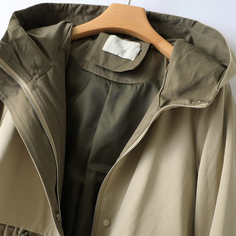 Keren - drawstring waist raglan sleeve hooded trench coat