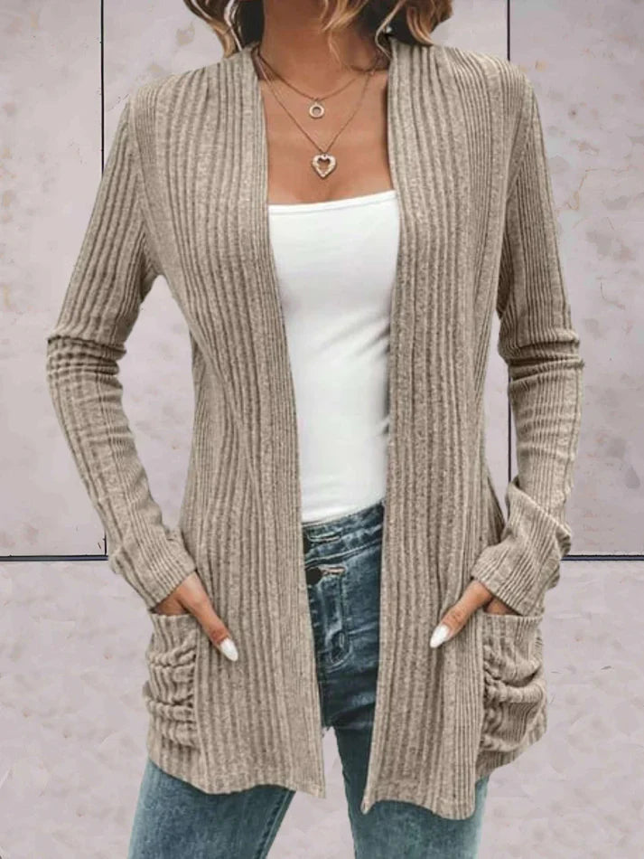 Women's long sleeve ribbed cardigan with open front