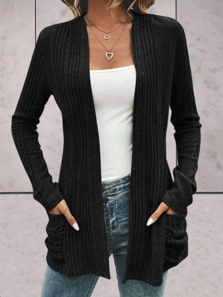 Women's long sleeve ribbed cardigan with open front