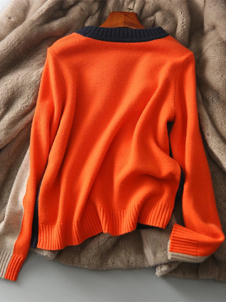 Women’s Knitted Sweater - Relaxed Fit - Ribbed Round Neck - Soft Cozy Feel