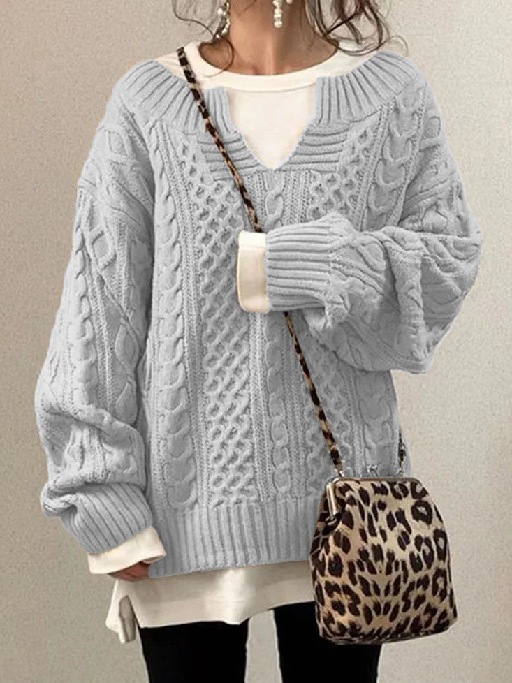 Twist Pattern Knit V-Neck Sweater
