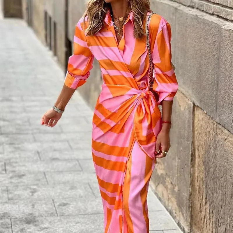 Elegant Tie Waist Midi Wrap Dress