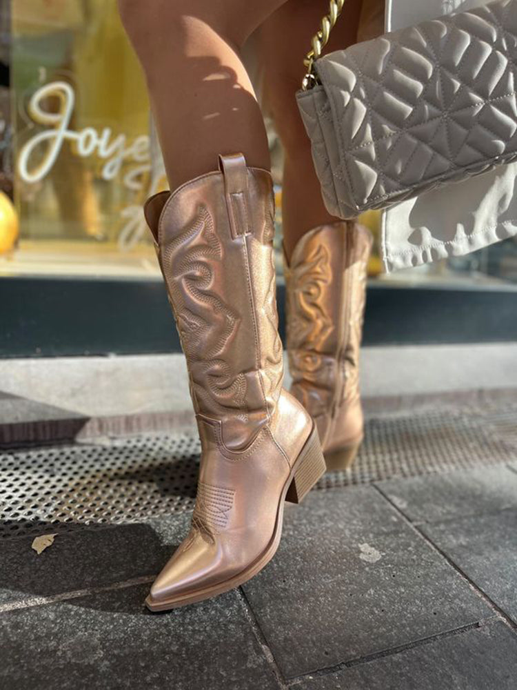 Women's stylish square heel cowboy boots