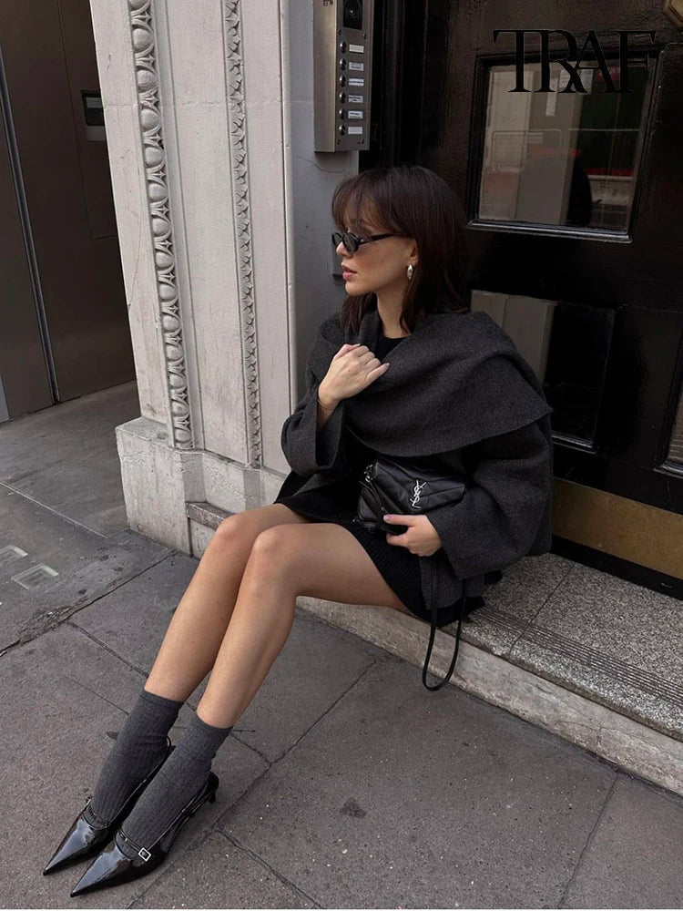Stylish shawl collar coat for women