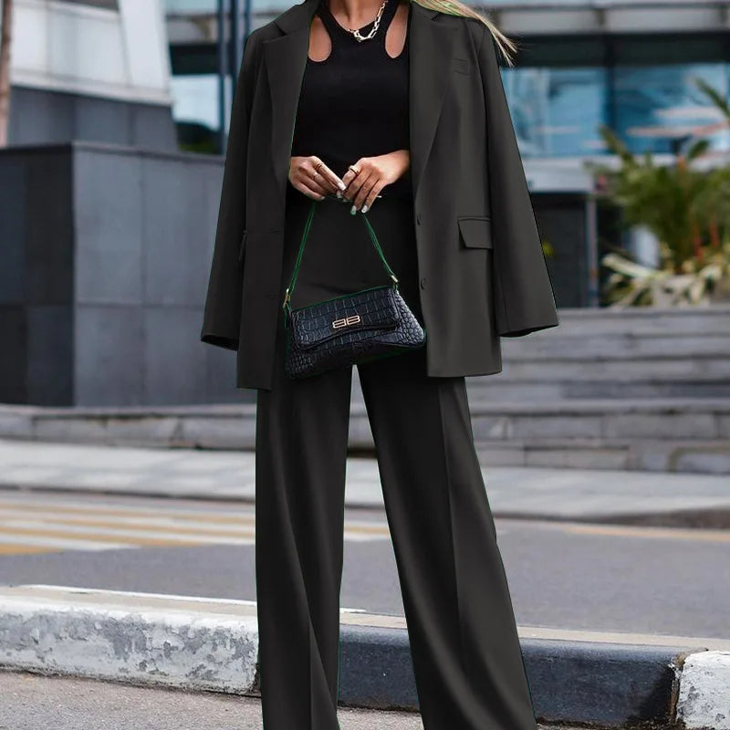 Casual Wide-Leg Two-Piece Business Suit