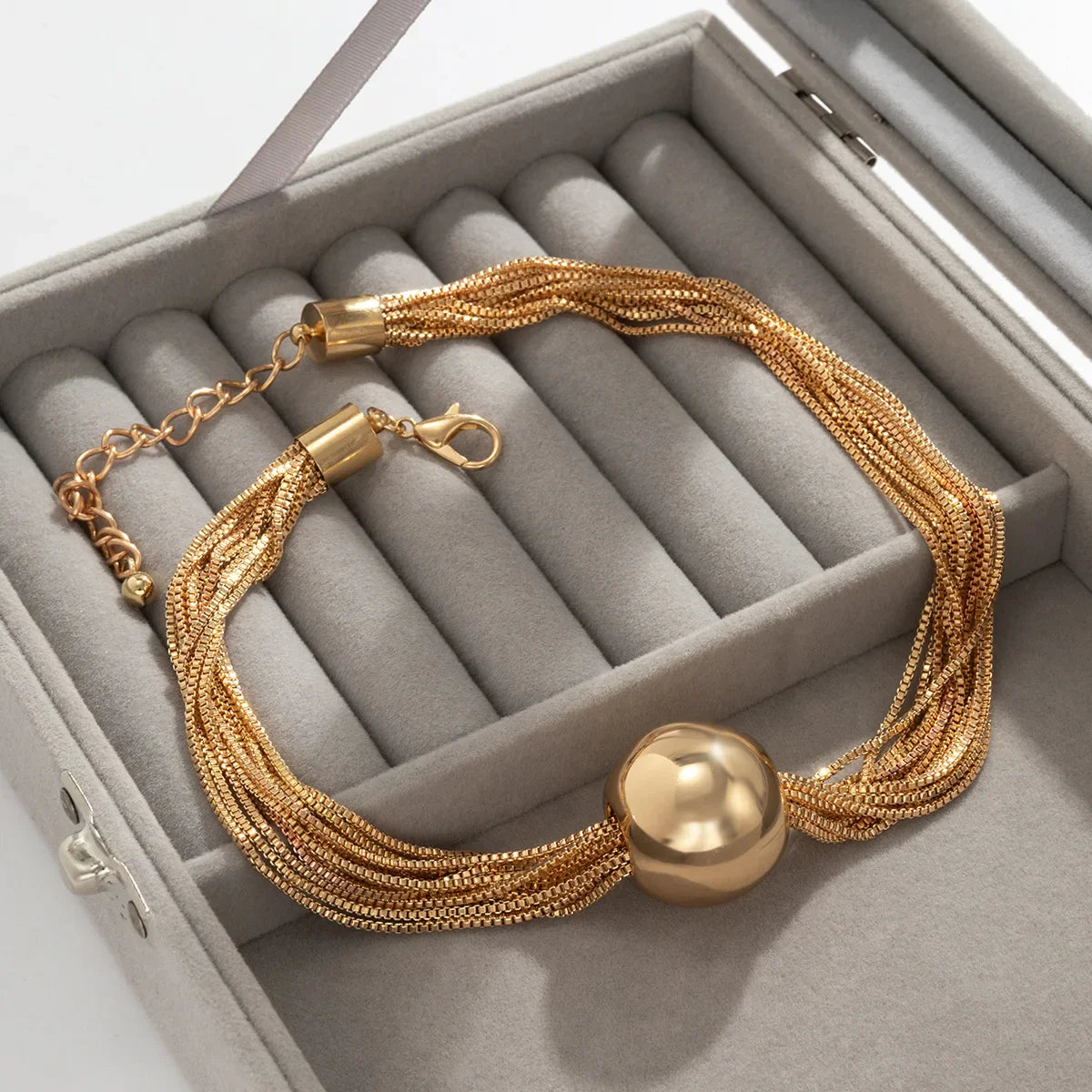 Women's Layered Choker Necklace - Multi-Strand Chain - Polished Ball Pendant