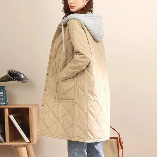 Quilted Hooded Drawstring Overcoat