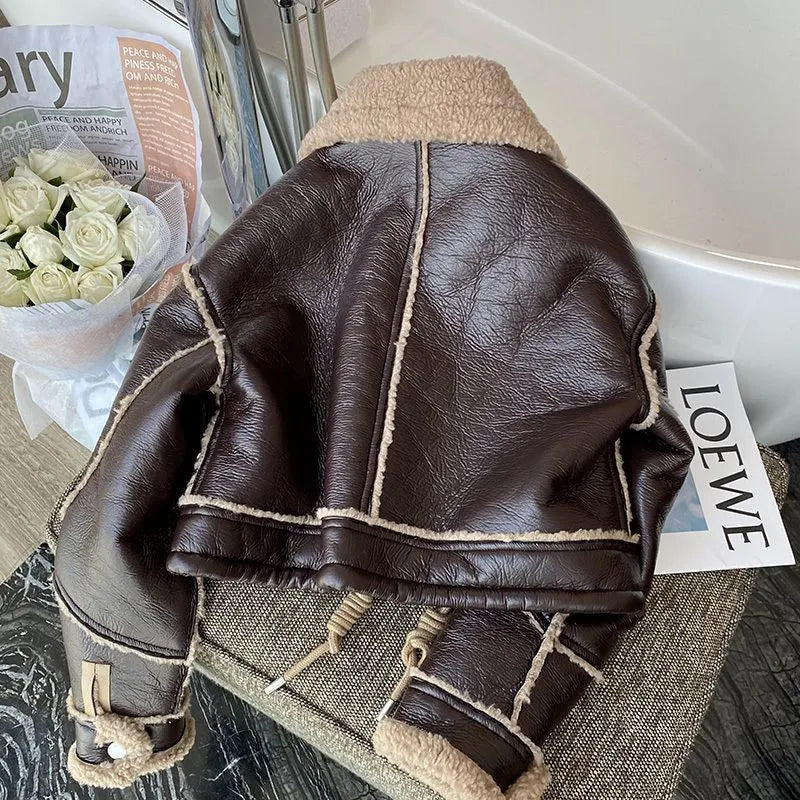 Women's cropped winter leather jacket