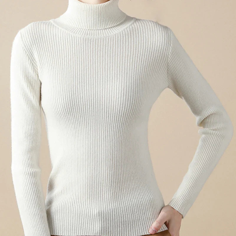 Women’s Turtleneck Sweater - Slim Fit - Ribbed Knit - Long Sleeve Stretchy Pullover