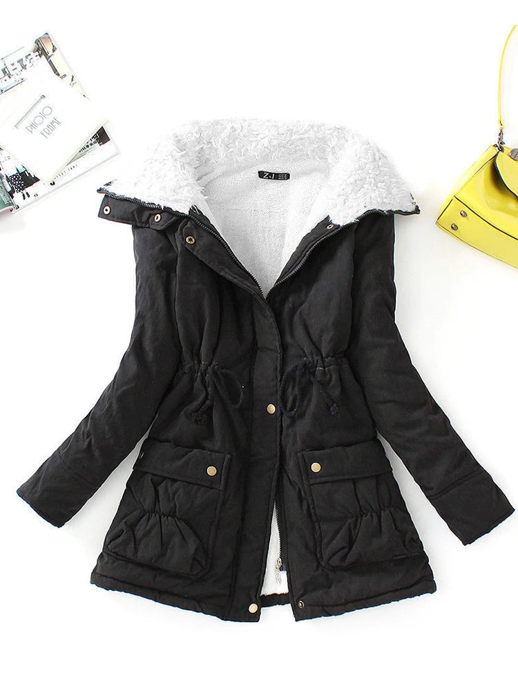 Women’s Winter Coat - Faux Fur Lined - Adjustable Fit - Snap Zip Closure - Flap Pockets