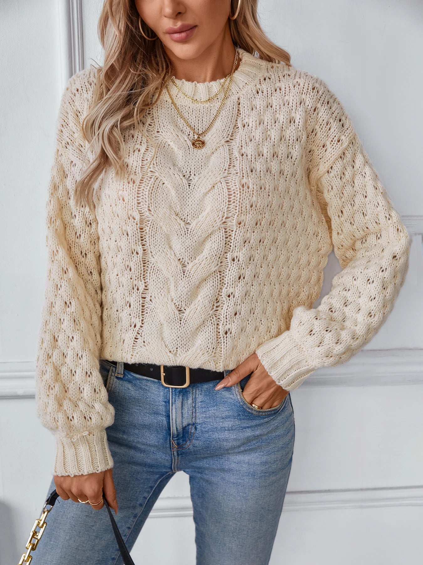 Women's hollow out loose knit pullover sweater