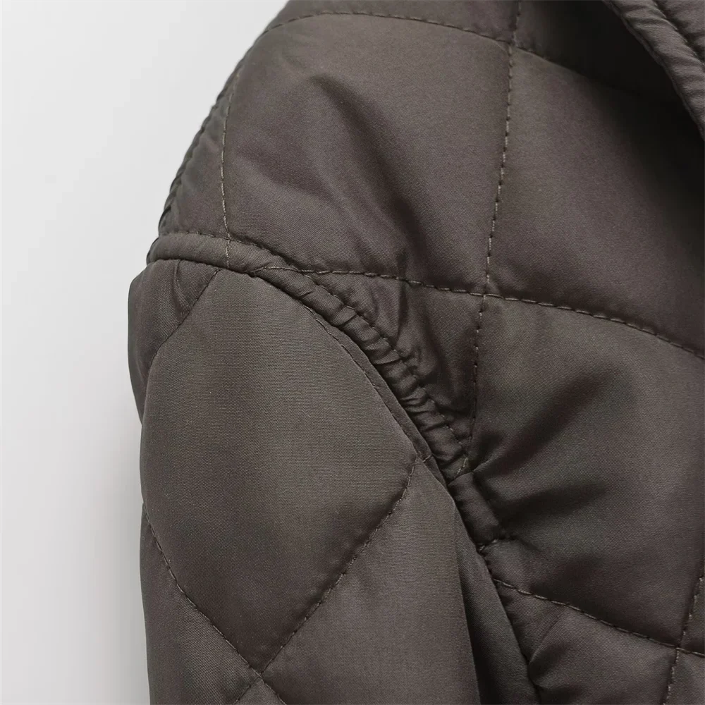 Women’s Quilted Jacket – Relaxed Fit – Mid-Length – Diamond Pattern – Shirt Collar