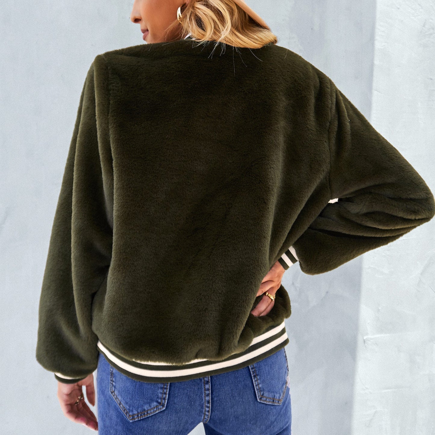 Women's green fluffy coat