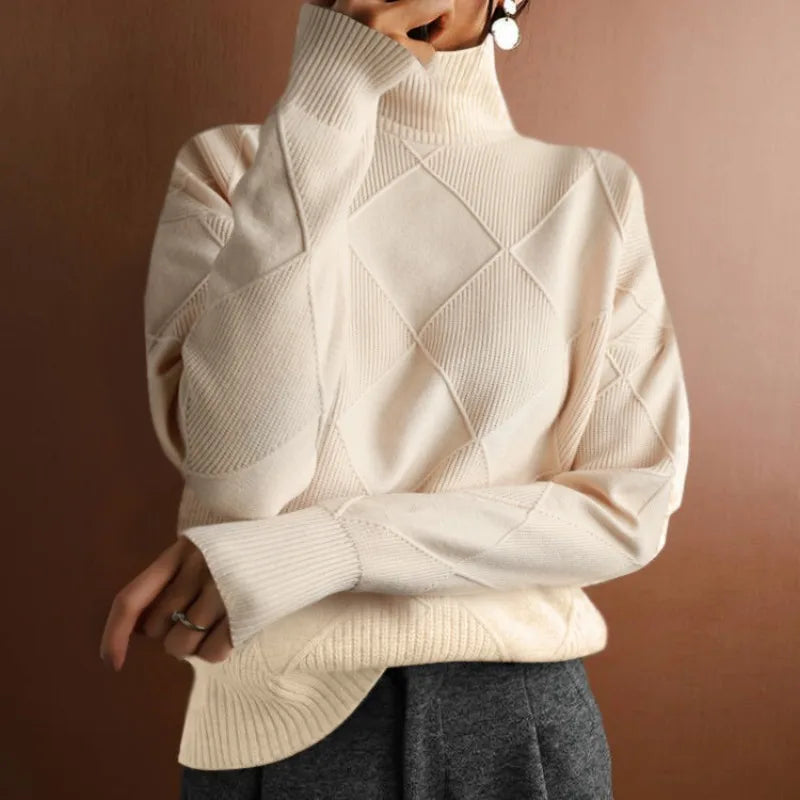 Warm Solid color wool pullover knitted turtleneck sweater - for women