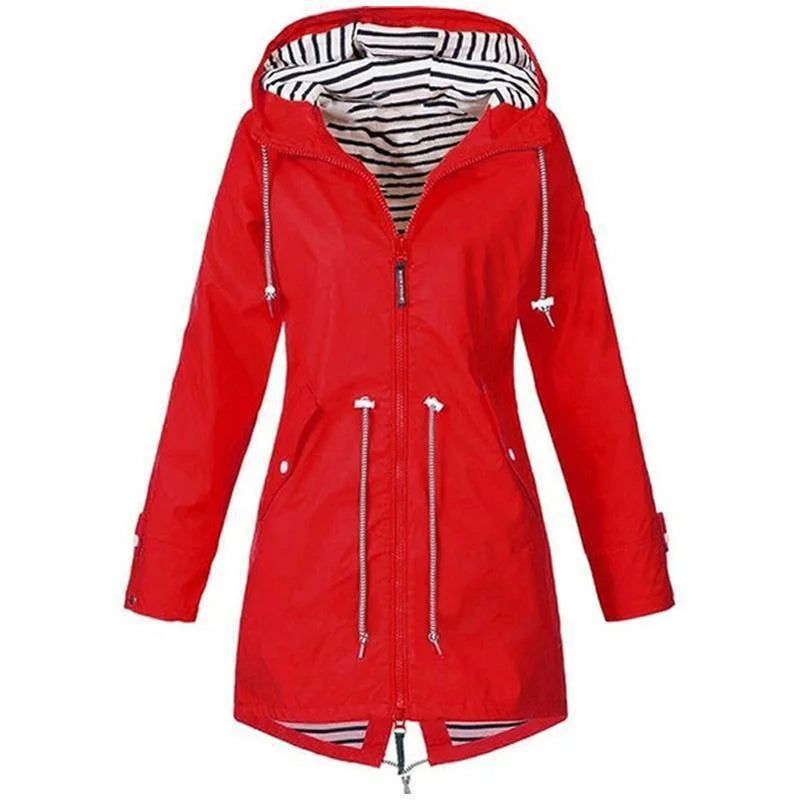 Women's lightweight waterproof with a drawstring trench jacket