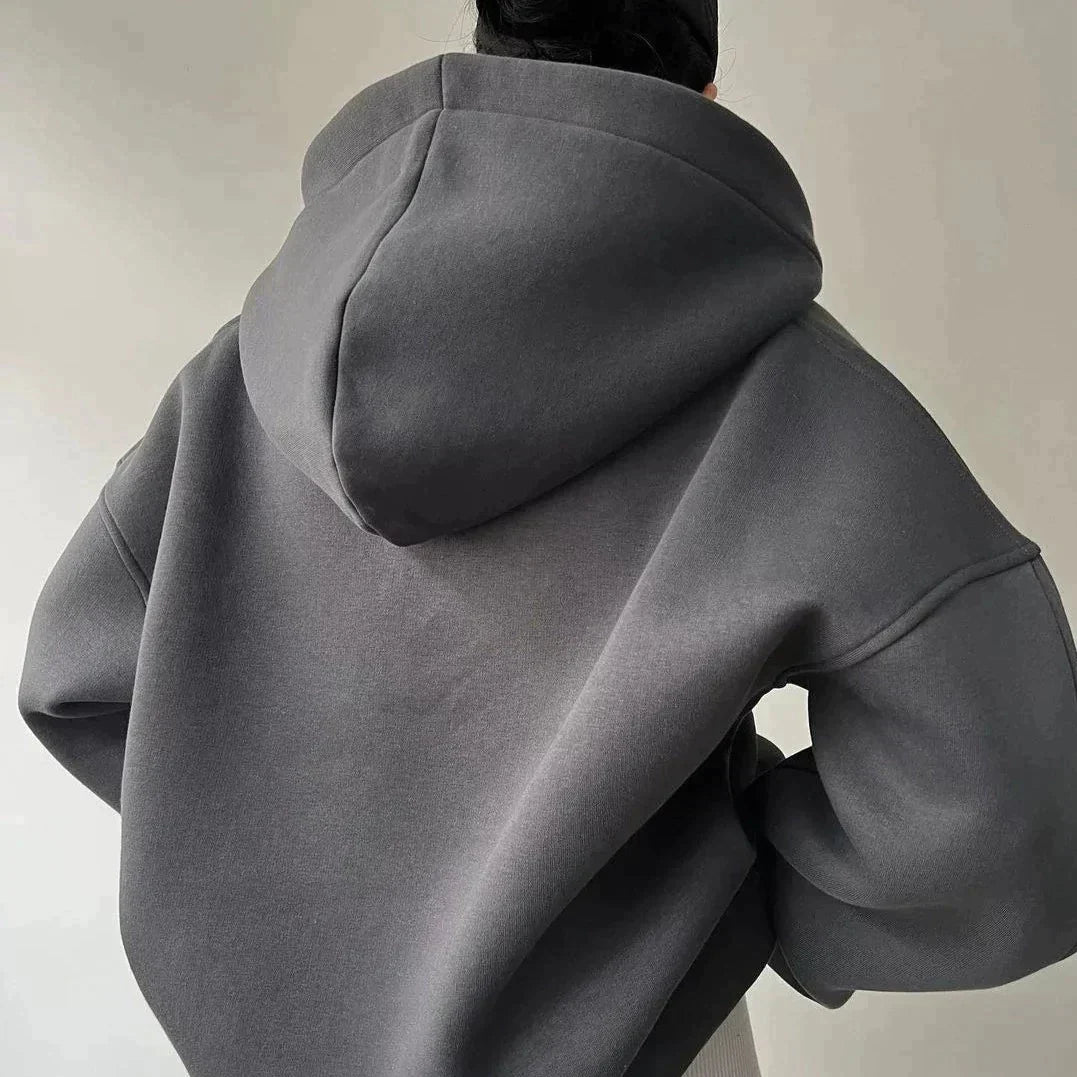 Women's loose hooded v-neck drop shoulder sweater