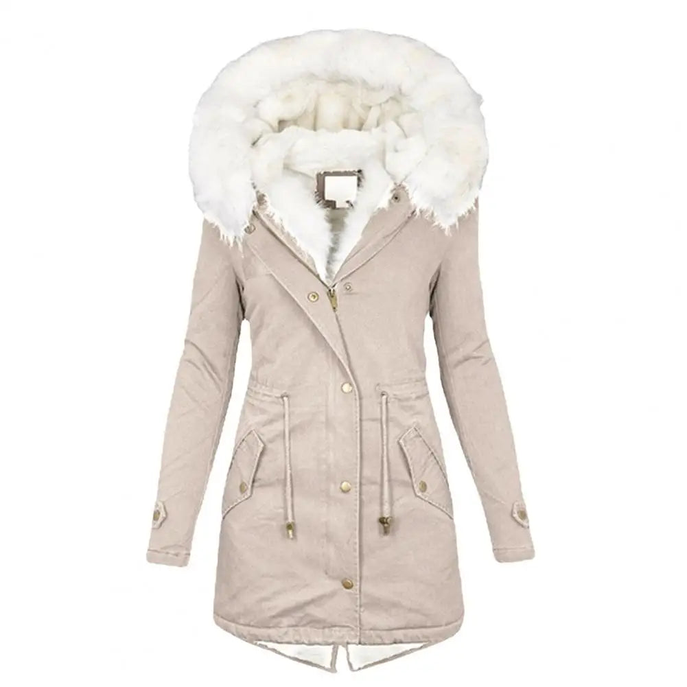 Women's Parka Coat - Long Length - Faux Fur Hood - Warm Padded - Zip Closure