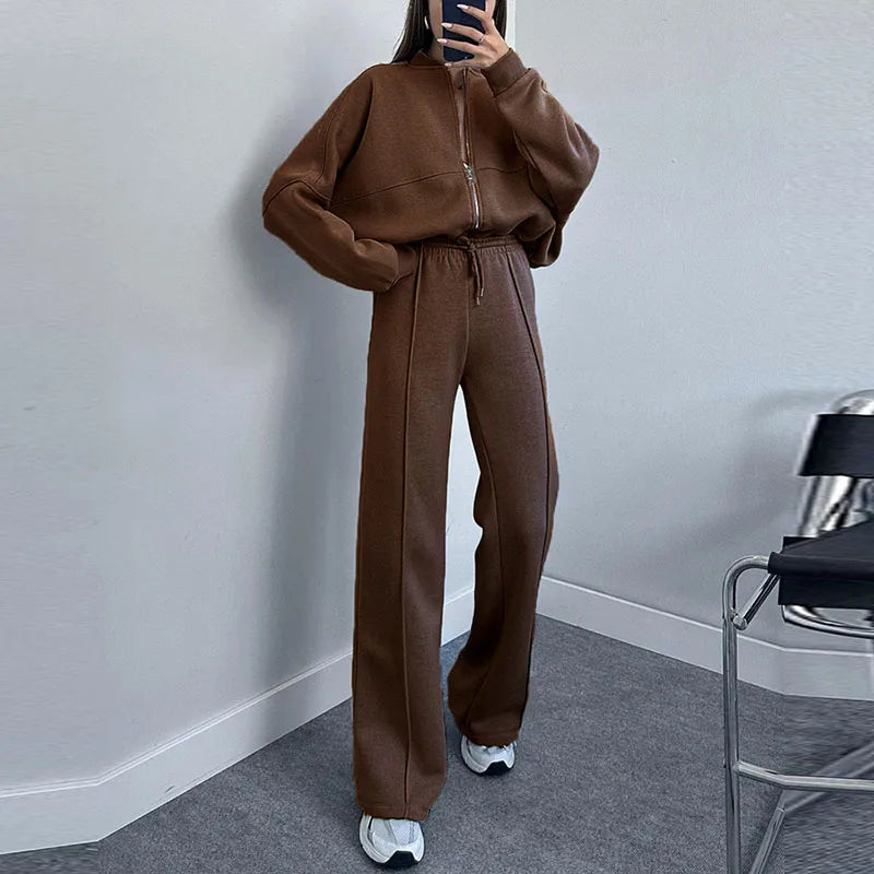 Women's vintage tracksuit with zipper coat and lace up pants set