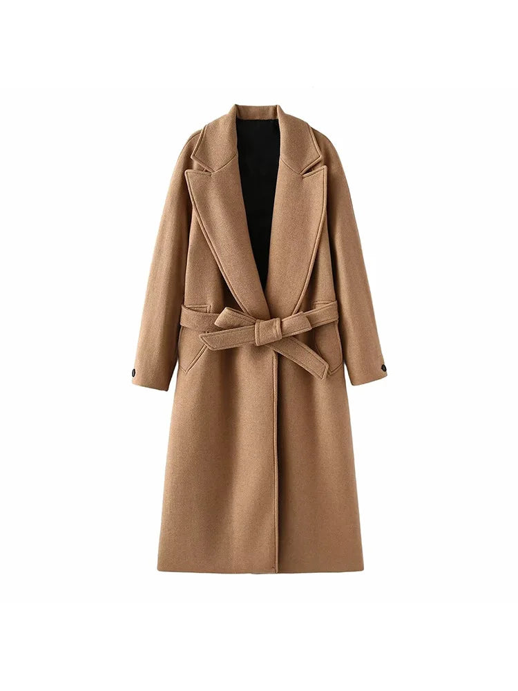 Women's french spring tweed coat with waist belt