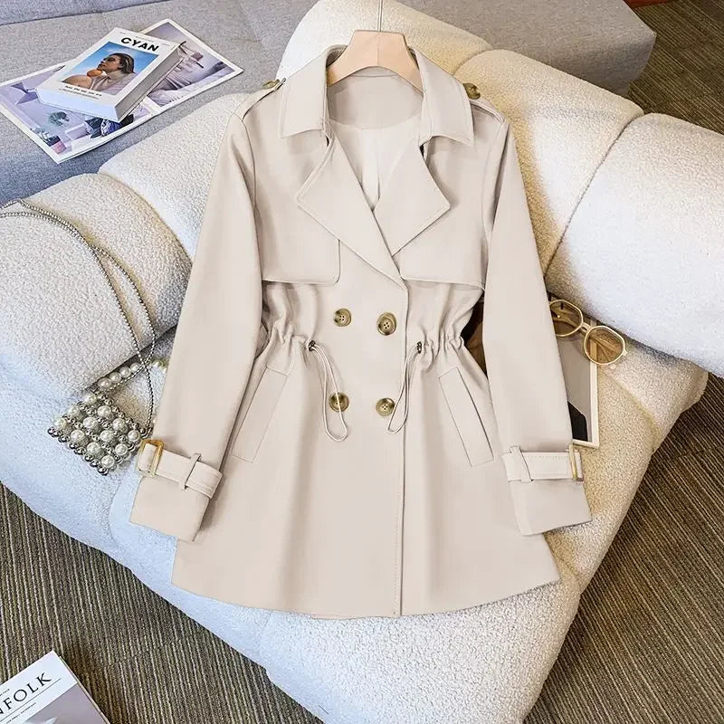 Women's elegant medium length petite trench coat