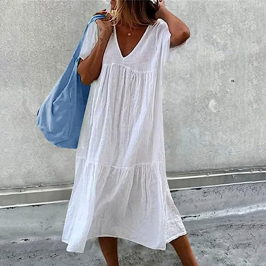 Lightweight Tiered V-Neck Midi Dress