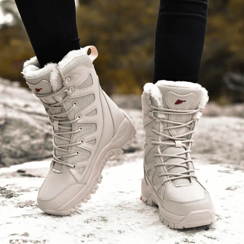 Women's waterproof snow boots with fur and non-slip platform