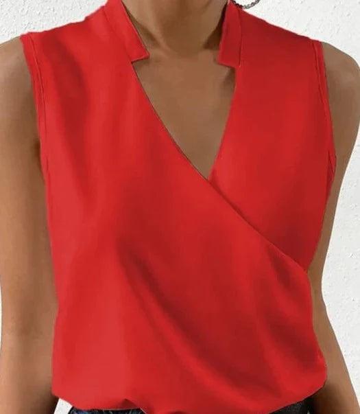 Women's Sleeveless Wrap Blouse - V-Neck - Stand Collar - Elegant Lightweight Fit
