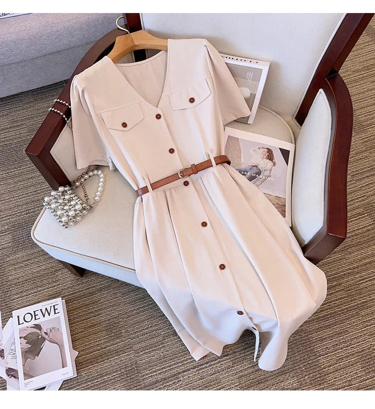 Casual Vintage Belted Dress