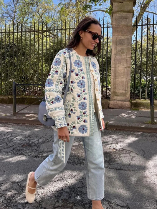 Elegant Floral Print Coat